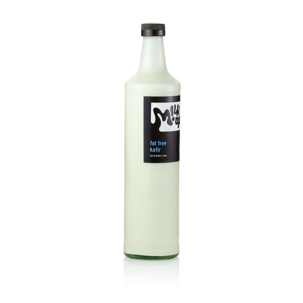 Non-fat Kefir 0%, 650ml, glass in Bali. Milkup dairy products