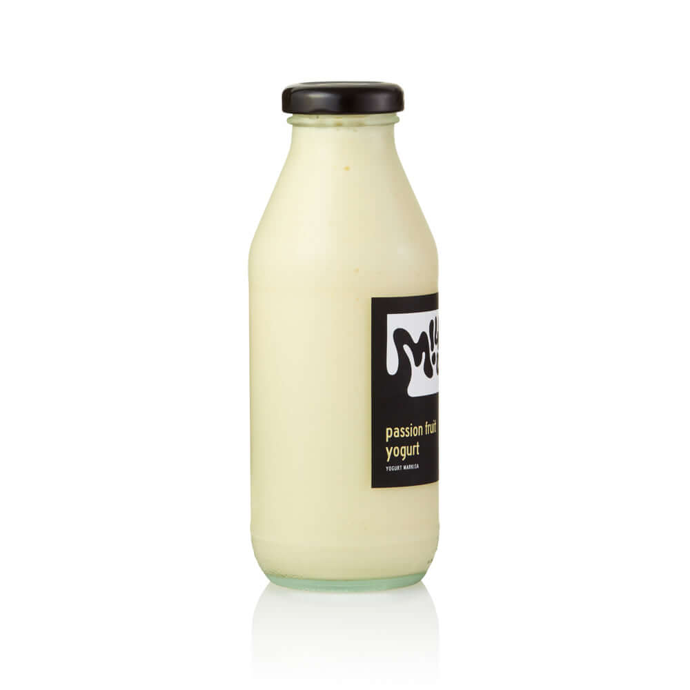 Passion Fruit Drinkable Yogurt 2,5% 350ml, glass in Bali. Milkup dairy products