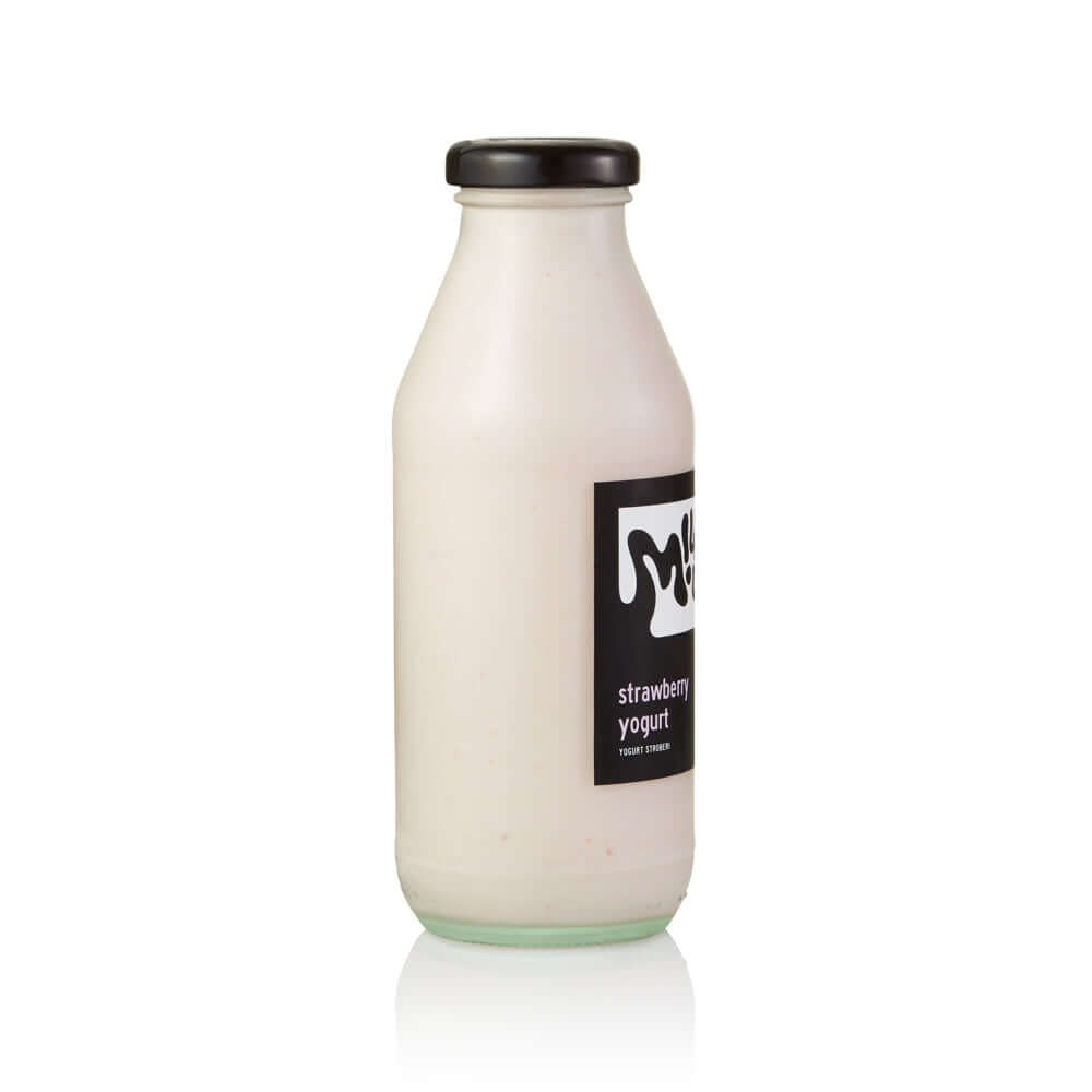 Strawberry Drinkable Yogurt 2,5% 350ml, glass in Bali. Milkup dairy products
