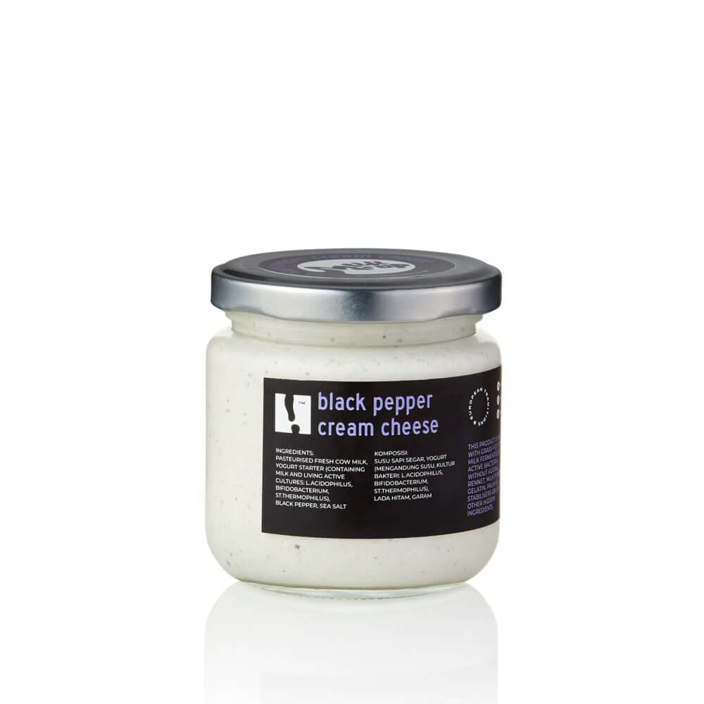 Black pepper Cream Cheese, 230g, glass in Bali. Milkup dairy products