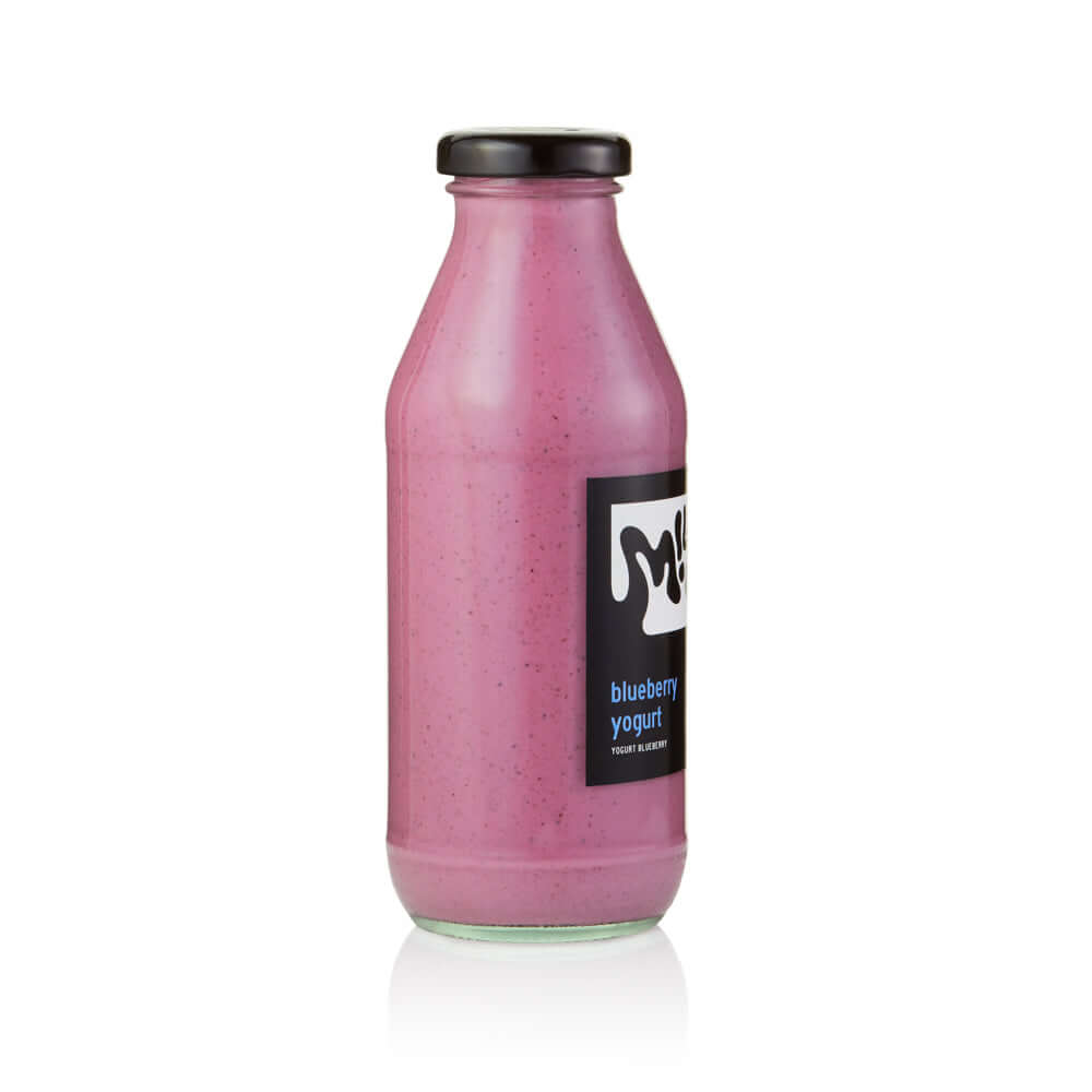 Blueberry Drinkable Yogurt 2,5% 350ml, glass in Bali. Milkup dairy products