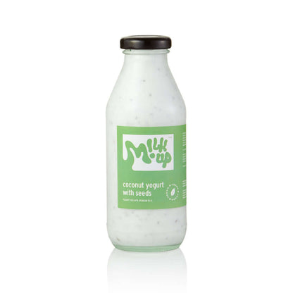 Coconut Yogurt with Chia &amp; Flax Seeds, plant-based, 350ml, glass, vegan in Bali. Milkup dairy products