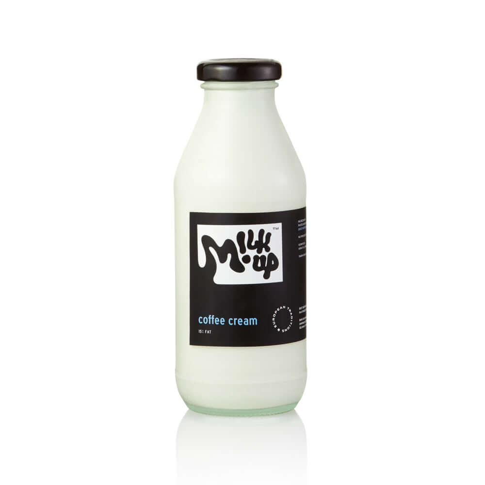 Coffee Cream 15% fat, 350ml, glass in Bali. Milkup dairy products