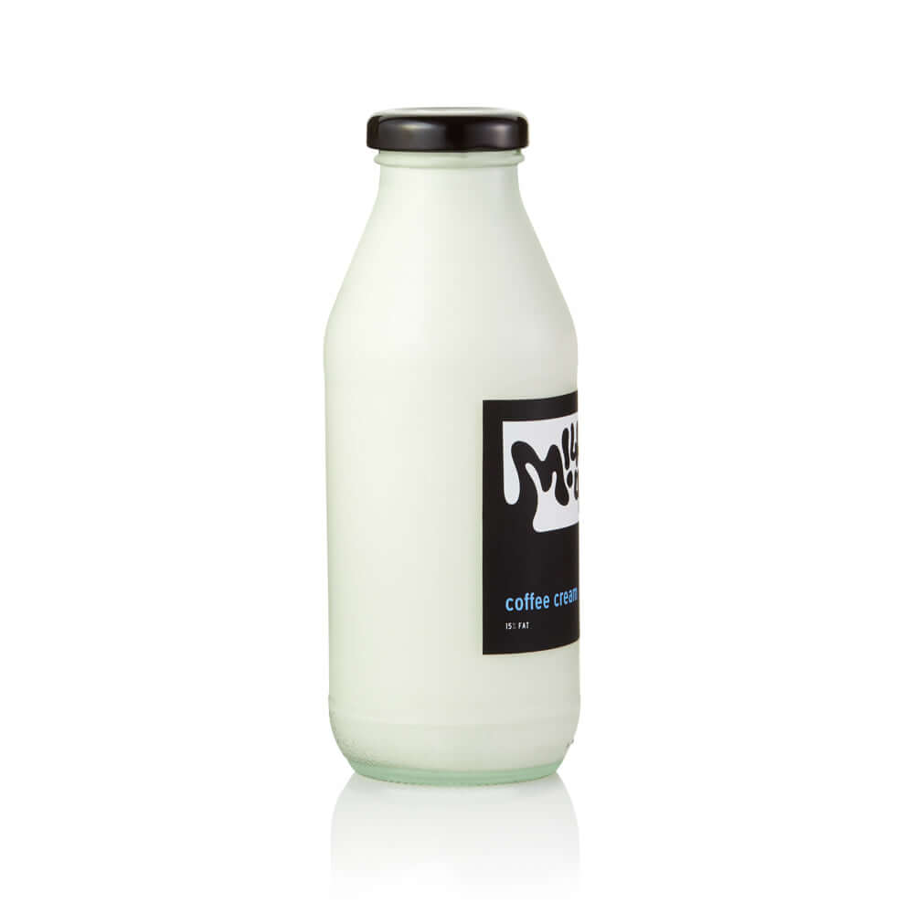 Coffee Cream 15% fat, 350ml, glass in Bali. Milkup dairy products
