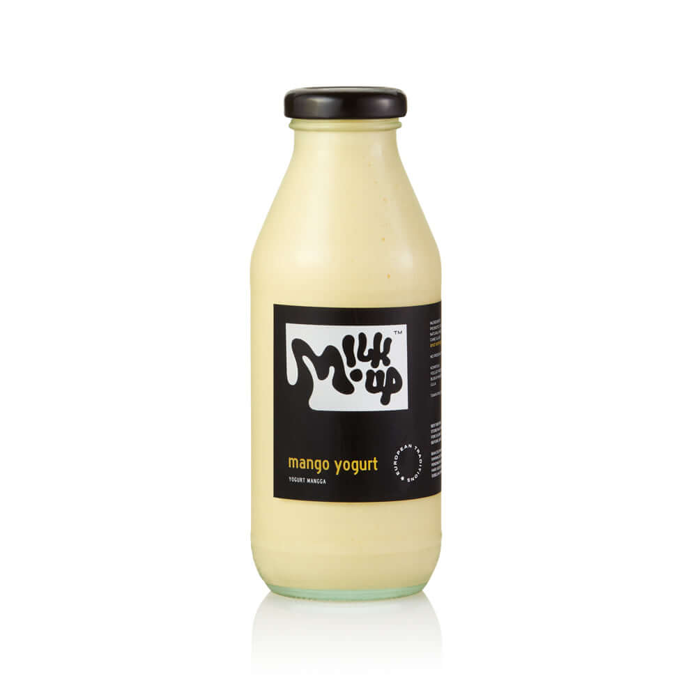 Mango Drinkable Yogurt 2,5% 350ml, glass in Bali. Milkup dairy products