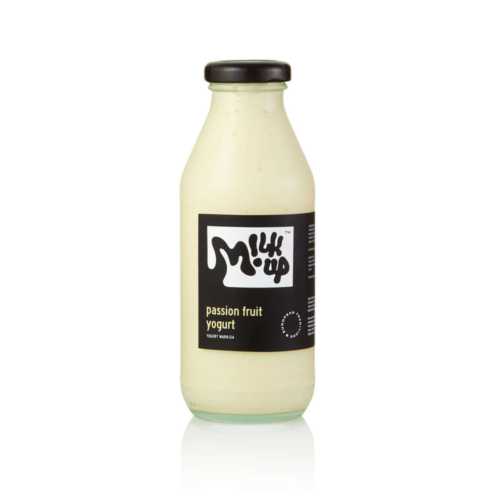Passion Fruit Drinkable Yogurt 2,5% 350ml, glass in Bali. Milkup dairy products
